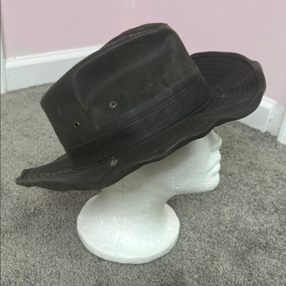 Dorfman Pacific Weathered Brown Leather Look Cotton Outback Hat Unisex Size Med